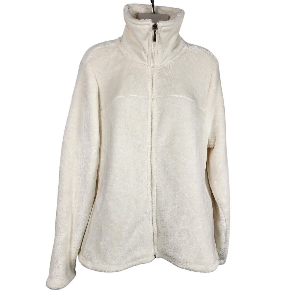 Exertek Women's Fleece Jacket Size XL Full Zip Pockets Mock Neck Cozy Ivory Soft